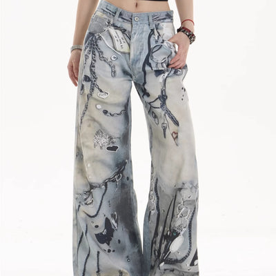 Pantalones Vaqueros Rectos de Pierna Ancha con Múltiples Bolsillos