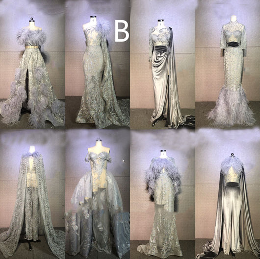 Vestidos de Presentación Gris Plata con Plumas para Mujer - Image 5