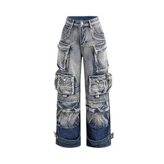 Jeans de Trabajo Estilo Urbano con Múltiples Bolsillos y Detalles Desgastados - Image 4