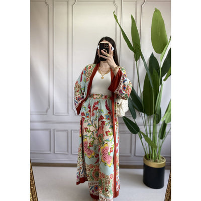 Conjunto Elegante de Camisa Estampada y Pantalón Ancho - Image 11