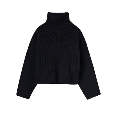 Suéter Cuello Alto Hombros Caídos Tejido Suelto Corto para Mujer - Image 8