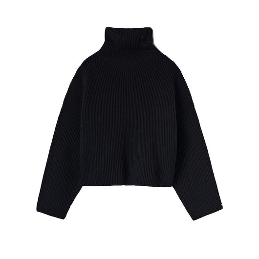 Suéter Cuello Alto Hombros Caídos Tejido Suelto Corto para Mujer - Image 8