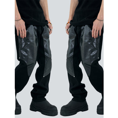 Pantalones de Hombre Patchwork Cuero Lavado Diseño Moderno - Image 12