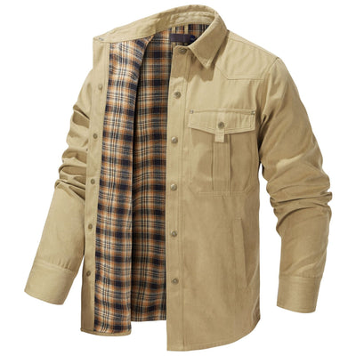 Chaqueta Flanela a Cuadros Tipo Lapela para Hombre Talla Grande - Image 9