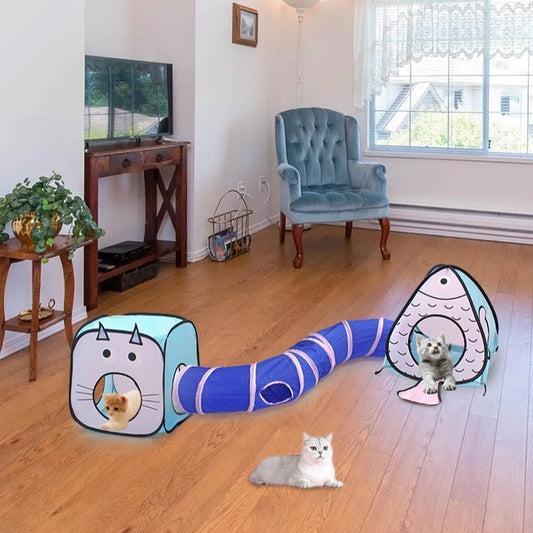 Carpa Plegable para Gatos con Túnel Interactivo
