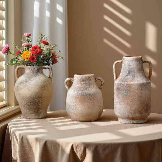 Jarrón Decorativo de Cerámica Vintage con Asa para Flores