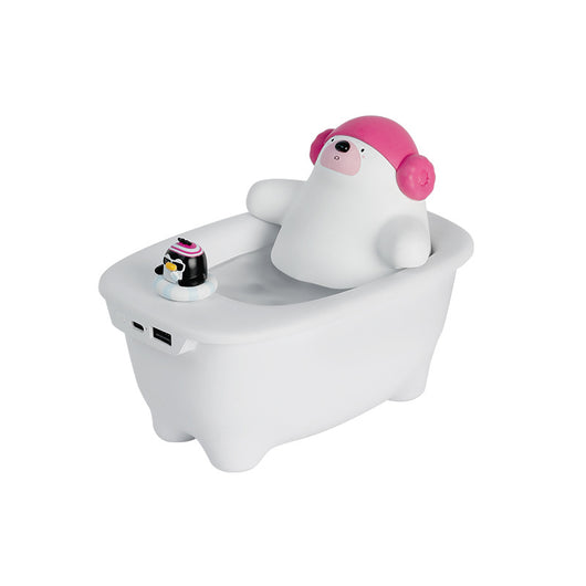 Creative air humidifier shaped like a white bathtub with a polar bear wearing pink earmuffs and a small penguin. - Image 6