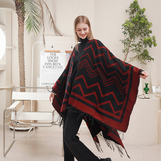 Chal Poncho con Abertura Lateral y Patrón Espiga Elegante - Image 11