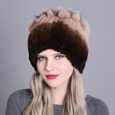 Gorro Tejido de Piel de Conejo Rex para Mujer - Image 3