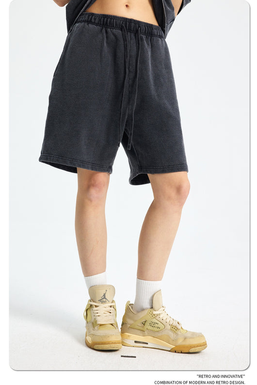 Shorts Deportivos de Algodón Puro Teñidos con Patrón Vintage Lavado - Image 50