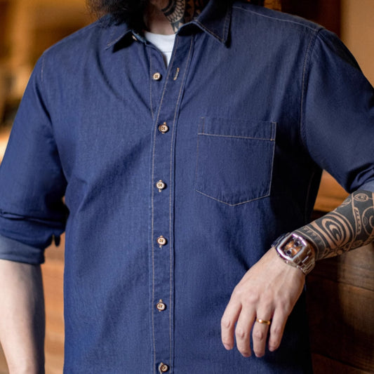 Camisa Vaquera de Trabajo Retro Americana con Bolsillo