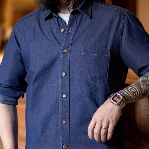 Camisa Vaquera de Trabajo Retro Americana con Bolsillo