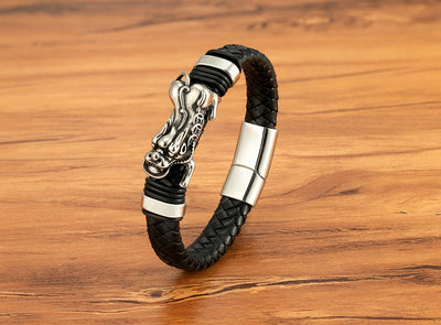 Pulsera Magnética para Hombre con Dragón Pi Xiu - Acero Inoxidable y Cuero con Patrón Leopardo - Image 15