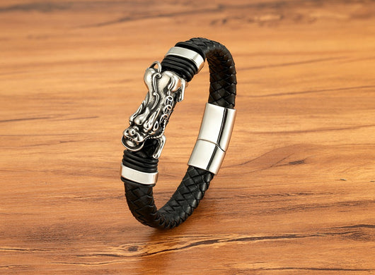 Pulsera Magnética para Hombre con Dragón Pi Xiu - Acero Inoxidable y Cuero con Patrón Leopardo - Image 15