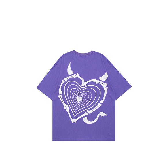 Camiseta Suelta Dark Wind Love Print - Unisex Tendencia Pareja Casual