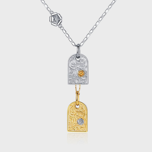 Collar de Plata Esterlina 925 Diseño Cuadrado Contraste Tang Cao Hua Estilo Fresco