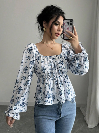 Blusa Floral de Invierno con Cuello Cuadrado y Mangas Abullonadas - Image 13