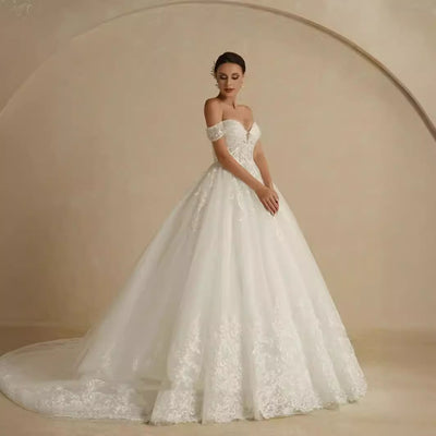 Vestido de Novia Elegante Hombros Descubiertos Estilo Corte Lujo Francés - Image 3