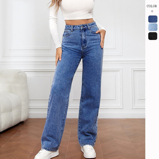 Jeans Rectos Lavados Cintura Media para Mujer - Image 2
