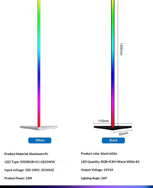 Lámpara de Piso Ambiental RGB con Bluetooth para Dormitorio - Image 11