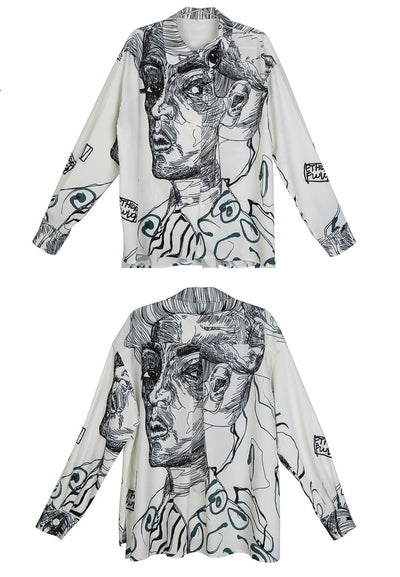 Blusa Suelta de Gasa con Estampado Facial para Mujer - Image 11