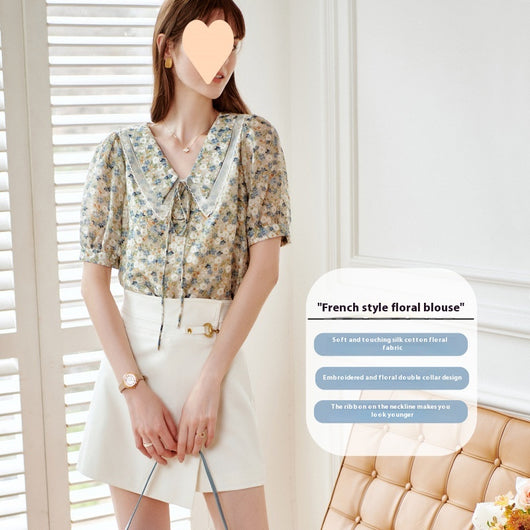 Blusa Elegante Cuello Francés Efecto Reductor en Chifón Floral - Image 3