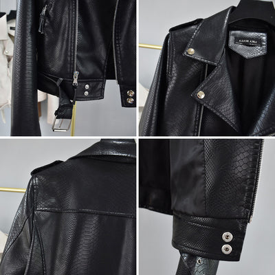 Chaqueta Biker de Cuero Piel de Serpiente con Cinturón Ajustado - Image 4