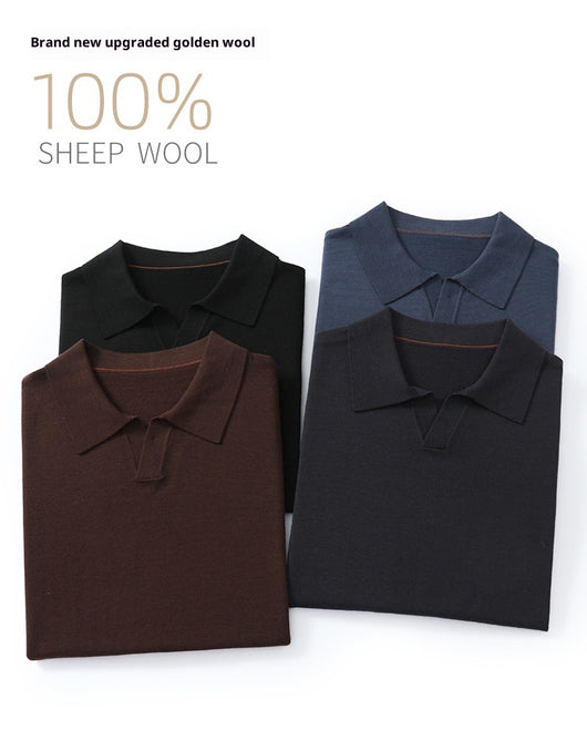 Suéter Polo de Lana Pura Fina Cuello Solapa para Hombre - Image 13