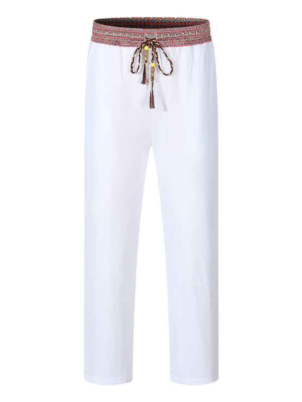 Pantalones de Lino Retro con Parches para Hombre - Image 6