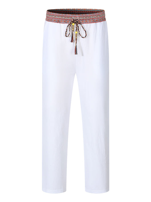 Pantalones de Lino Retro con Parches para Hombre - Image 6