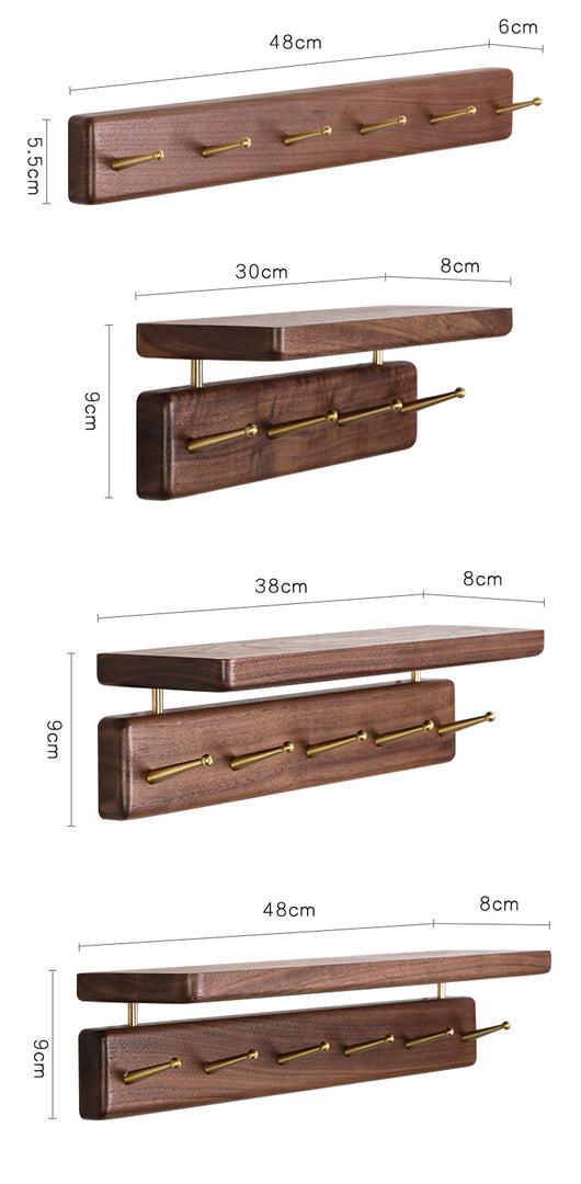 Perchero de Pared Nórdico en Madera Maciza con Ganchos de Latón - Estilo Japonés Nogal Negro - Image 28