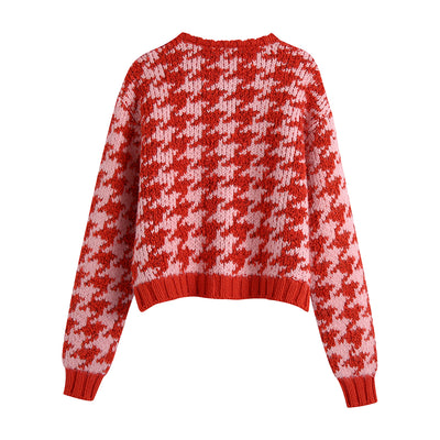 Cardigan Tejido Pied de Poule con Detalle Lattice para Mujer - Image 9