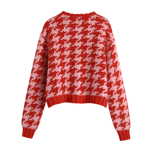 Cardigan Tejido Pied de Poule con Detalle Lattice para Mujer - Image 9