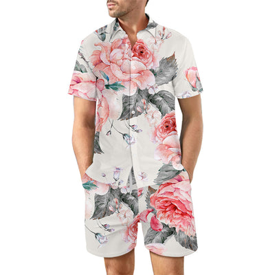 men's two-piece summer suit, suit, light blue, white, light green, casual, beach - Image 3