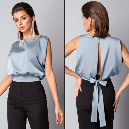 Blusa de Satén sin Espalda con Amarre Trasero - Image 11