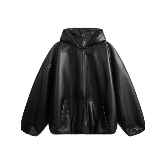 Chaqueta de Cuero Retro Americana con Capucha para Hombre
