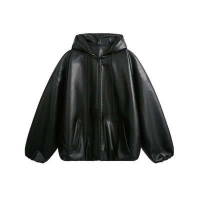 Chaqueta de Cuero Retro Americana con Capucha para Hombre