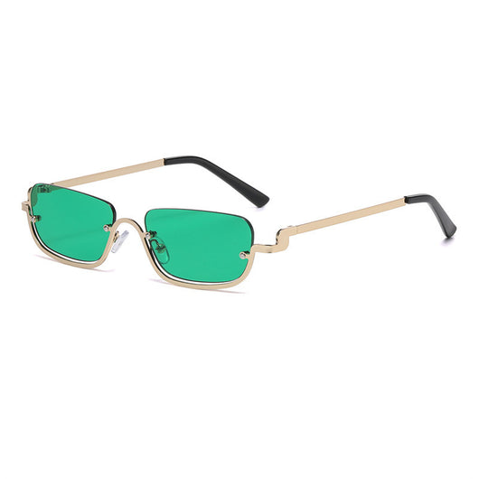 Gold frame semi-rimless sunglasses with brown rectangular lenses and black temple tips on a white background. - Image 4
