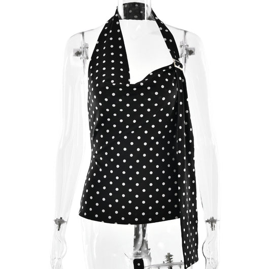 Blusa Escotada Lunares Ajustada sin Espalda - Image 5