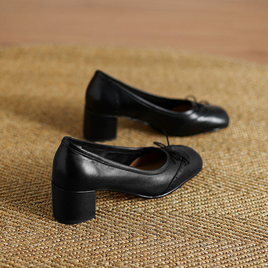 Zapatos de Cuero para Mujer con Tacón Medio y Moño Delicado - Image 6