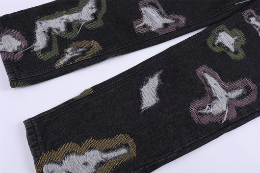 Jeans Rotos con Bordados y Contraste de Colores Estilo Americano - Image 17