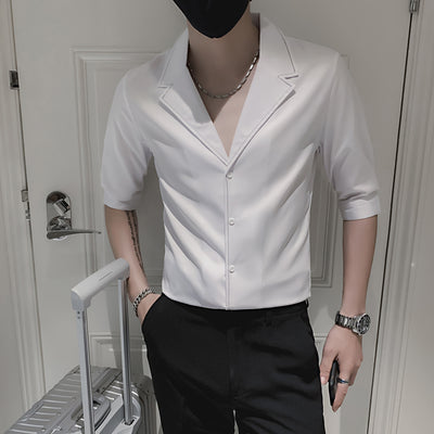 Camisa Slim Fit a Rayas Manga Corta para Hombre - Image 13