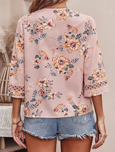 Blusa Elegante Suelta con Escote en V y Mangas Acampanadas de Encaje - Image 11