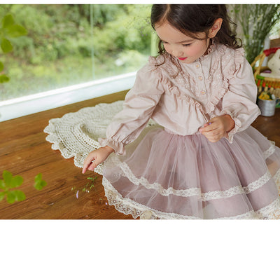 Blusa Princesa Infantil con Cuello de Encaje y Mangas Abullonadas Retro - Image 21