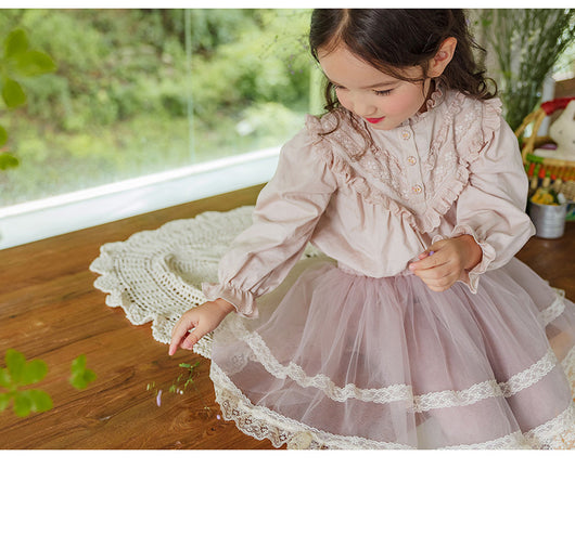 Blusa Princesa Infantil con Cuello de Encaje y Mangas Abullonadas Retro - Image 21
