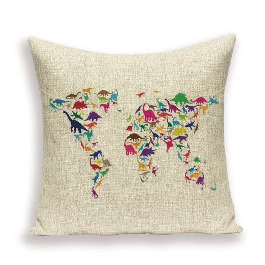 Funda de Almohada Retro con Mapa del Mundo Europeo - Cojín Decorativo Estilo Marroquí en Lino - Image 40