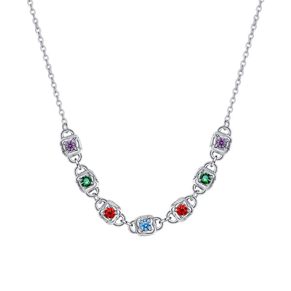 Collar Cadena Pesada Plata 925 con Dados Cuadrados de Zirconia Multicolor Estilo Retro Industrial - Image 5