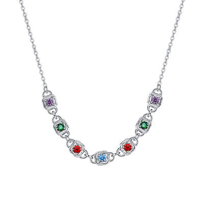 Collar Cadena Pesada Plata 925 con Dados Cuadrados de Zirconia Multicolor Estilo Retro Industrial - Image 5