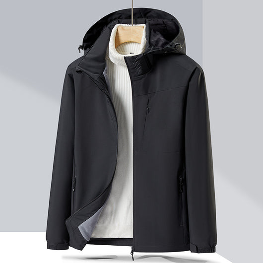 Lavender windproof sports jacket with a hood, full zipper, and fleece lining, shown on a hanger. - Image 13