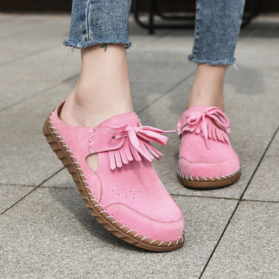 Pantuflas Cerradas de Encaje Artesanales para Mujer con Costura Retro